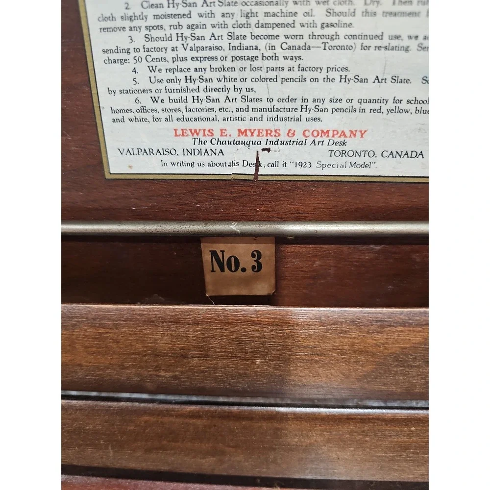 Antique 1923 Chautauqua Industrial Art School Desk Lewis E. Myers & Co Education - Picture 3 of 16